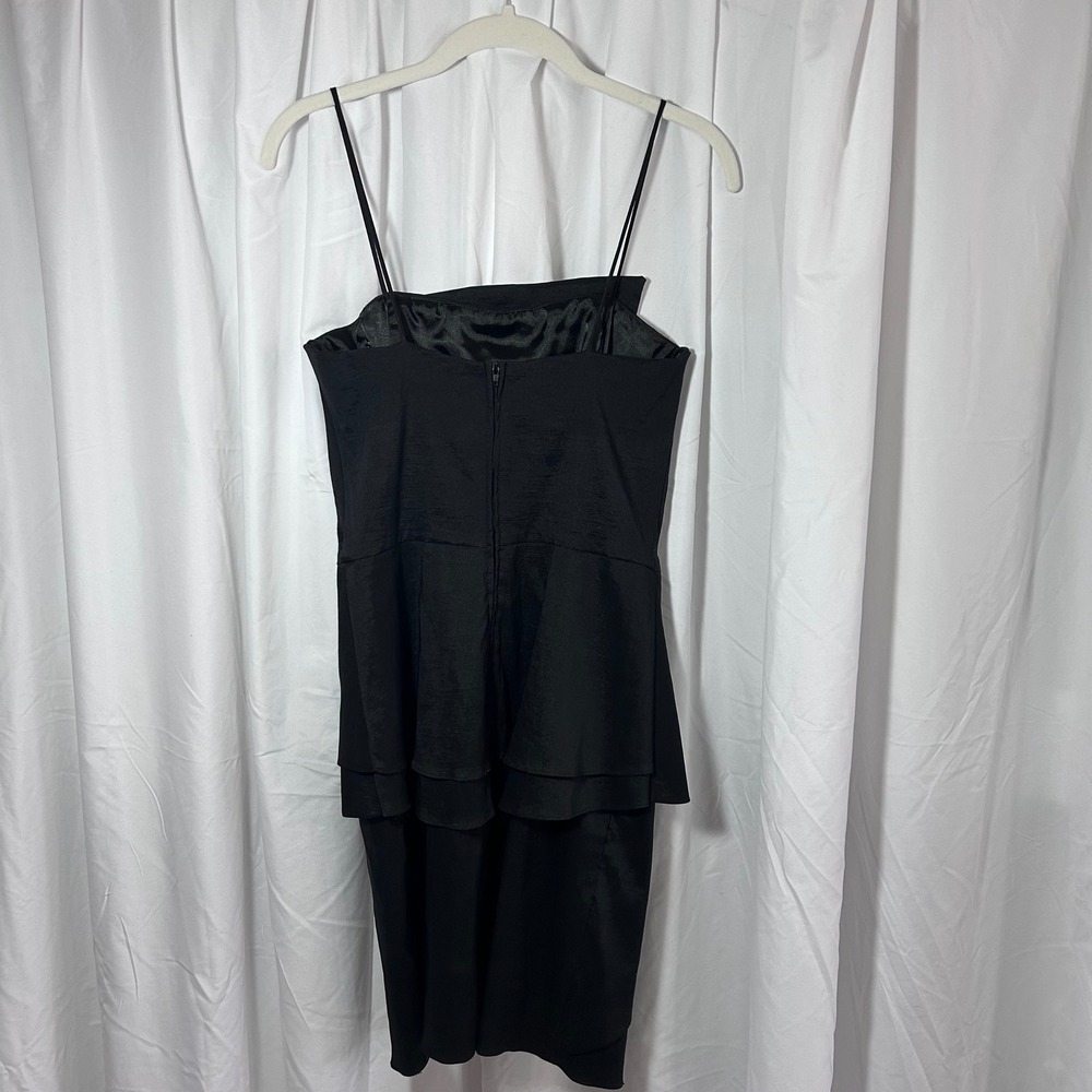 Let's Fashion Black Tiered Peplum Cocktail Dress Spaghetti Strap Sz M  Party - Picture 4 of 9